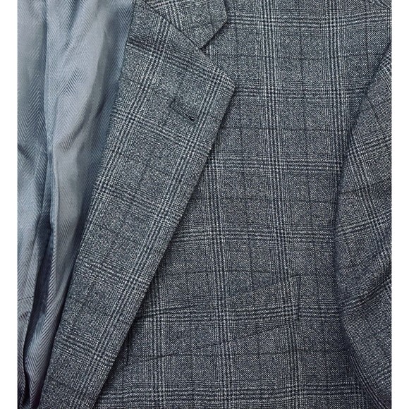 Napoli Wool Blazer Windowpane Plaid Suit Jacket 39R Gray Lined Notch Sports Coat - Picture 14 of 16